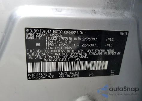 2015 Toyota Rav4 Le из США, поврежденный, VIN JTMZFREV9FJ043317